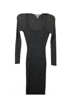 H&M Gray Black Long Sleeve Clean Girl Scoop Neck Ribbed Knit Dress Size Small